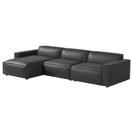 Valencia Nathan Full Aniline Leather Modular Sofa with Down Feather, Left Chaise, Black