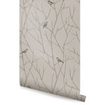 Accentuwall - Branch Birds Peel and Stick Vinyl Wallpaper, Green, 24"w X 60"h - Our nature-inspired Branch Birds Peel-and-Stick Wallpaper is based on our original design, sketched by hand. Fitting in any room of the house, especially rustic or modern farmhouse interiors. Available with either Blue or Green birds.