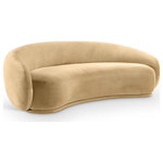 Meridian Furniture - Emery Upholstered Sofa, Camel, Velvet, Sofa - Drift away into a cloud of comfort with the Emery camel velvet sofa. Its soft, rounded curves and plush velvet upholstery create a truly indulgent seating experience. A timeless piece of furniture that exudes elegance and sophistication with its classic design that will never go out of style.