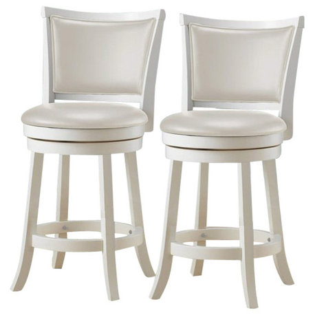 CorLiving Wood Bar Stool Chair Set of 2 in White -Rotating Round Seat & Footrest