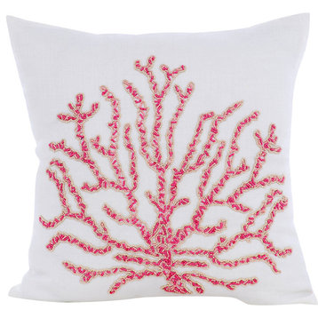 Red Throw Pillow Covers 16"x16" Cotton, Coral Secrets