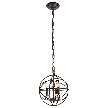 Wallace Collection Pendant, 11.8"x13.8", 3-Light, Dark Copper Brown Finish