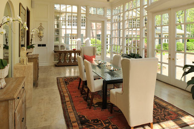 Mid-sized traditional dining room in Atlanta with porcelain floors and no fireplace.