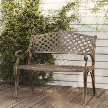 vidaXL Outdoor Patio Bench Outdoor Garden Park Bench Chair Cast Aluminum Bronze