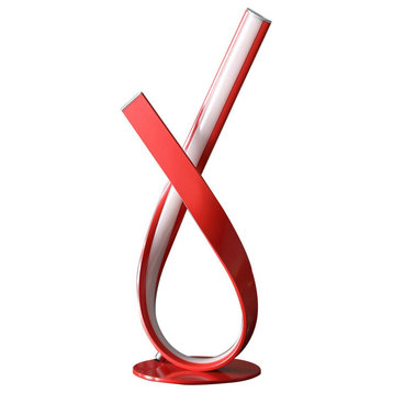 Benzara BM283269 Accent Table Lamp, Ribboned Bow, Round Base, LED Lighting, Red
