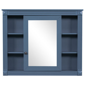 35'' x 28'' Wall Mounted Bath Storage Cabinet with Mirror, Blue