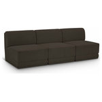 Meridian Furniture - Ollie Black Boucle Fabric Straight Modular Sofa, Brown, 3-Piece: 3 Armless Chair - Meet the epitome of style and functionality with this Ollie boucle fabric living room sofa, part of the Ollie modular collection. A contemporary marvel, this sofa features chic and inviting rich brown boucle fabric upholstery, giving it a sumptuous texture that oozes elegance and luxury. Curved corners add to the visual look of the sofa while maximizing seating comfort while lounging, reading, or entertaining. Pair it with other items in the Ollie collection easily, thanks to an attachment latch underneath.