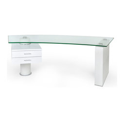 Trapeze Executive Desk | White High Gloss - Desks And Hutches