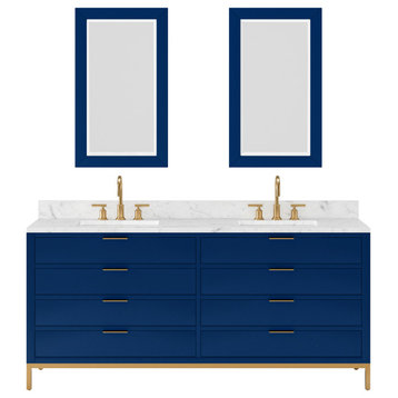 Bristol 72" Vanity, Blue With Mirrors and Gooseneck Faucet