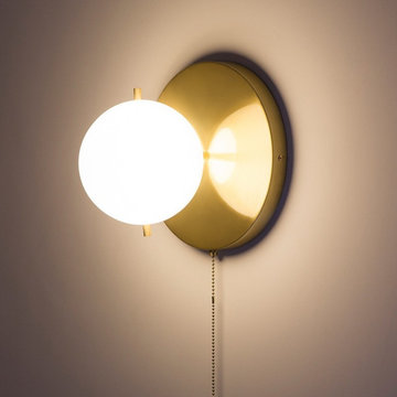 Gidu Mid-Century Wall Light with Pull Chain Switch Glass Globe 1-Light Pull Chai