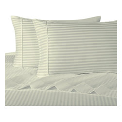 Royal Tradition - 600TC 100% Long Staple Cotton Stripe Sheet Set, Ivory, Olympic Queen - Sheet And Pillowcase Sets