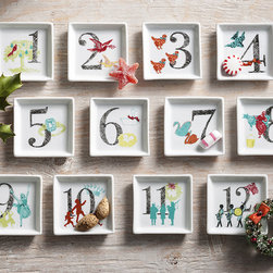 12 Days of Christmas Countdown Porcelain Plates - Holiday Dinnerware