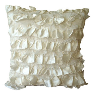 Heavenly Off-White Ruffled Small Decorative Pillow 8 W x 8 L