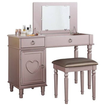 Bedroom Vanity Table with Stool Set, Rose Gold
