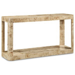Meridian Furniture - Reeves Table, Black, Coffee Table, Beige, Console Table - Bring home the Reeves Burl Console Table to give your room a fresh new look. This art deco console table features a sleek design with rounded corners and a bottom shelf ideal for storing items you use most handily nearby. Oak veneer and solid wood with MDF construction give the table a sturdy demeanor, so it holds up to use by your busy family. A chic burl finish and natural wood grain variation ensure that this console table blends nicely with existing decor in your modern home.