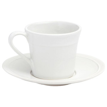 Ariana White Stoneware Dinnerware, White Cup and Saucers, Set of 4