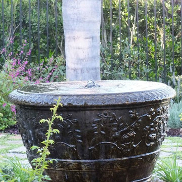 Backyard Kitchen With Fountains - Patio Pathway - Water Feature - Close Up 2