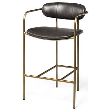 Brown Leather Gold Framed Counter Stool