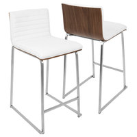 LumiSource Mara 26" Counter Stool, Walnut And White, Set Of 2