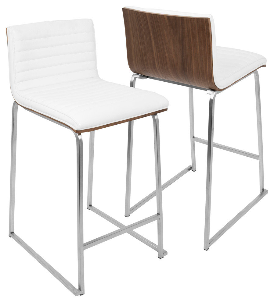 LumiSource Mara 26" Counter Stool, Walnut And White, Set Of 2