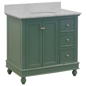 Bella 36" Bathroom Vanity, Sage Green, Carrara Marble