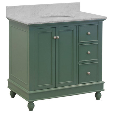 Bella 36" Bathroom Vanity, Sage Green, Carrara Marble