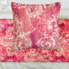 Luxury Pink Velvet CA King 86"x18" Bed Runner Only, Damask - Pink Dalliance
