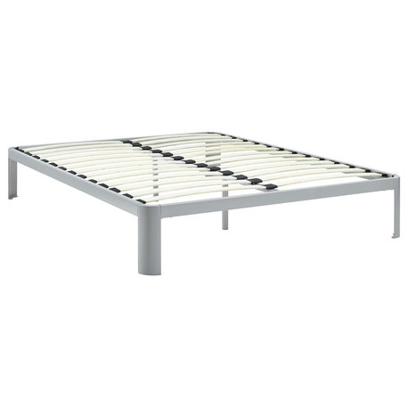 Modern Contemporary Urban Queen Size Platform Bed Frame, Gray Gray, Metal Steel