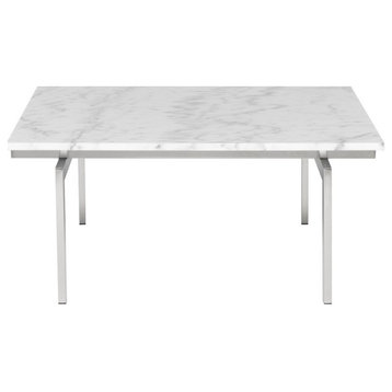 Cinzia Coffee Table Square white marble top brushed stainless