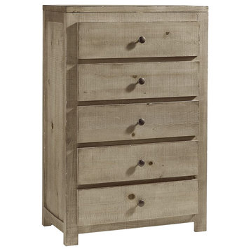 Vertical Dresser, Symmetrical Design With 5 Drawer and Round Knobs, Natural Tan