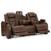 Ashley Furniture The Man-Den Leather Power Reclining Sofa with Headrest in Brown