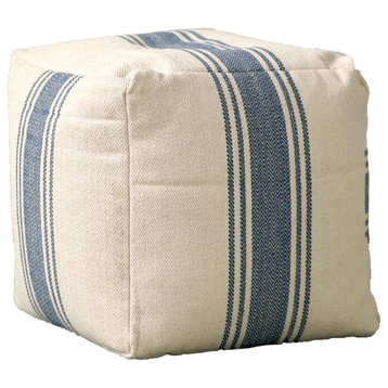 Cream Pouf With Blue Stripes