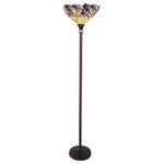 CHLOE Lighting - Chloe-Lighting 1-Light Iris Torchiere Floor Lamp - Iris design Tiffany style torchiere with bronze base and footstepper switch will be a beauty in your livingroom.