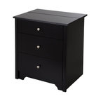 South Shore Vito Nightstand With Charging Station And Drawers, Pure Black