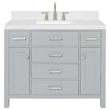 Ariel Bristol 42" Single Rectangle Sink Bathroom Vanity, Carrara Quartz, Grey