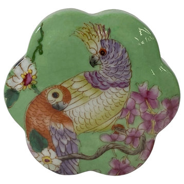 Apple Green Flower Bird Graphic Flower Shape Porcelain Box Container Hws1558
