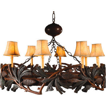 Pinecone Chandelier, Faux Leather Shades