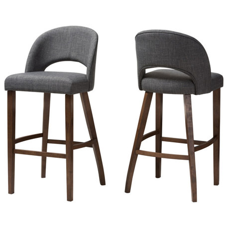 Melrose Walnut Finished Wood Bar Stool, Set of 2, Dark Gray