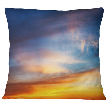 Sunset Dramatic Yellow Sky Clouds Seashore Throw Pillow, 18"x18"
