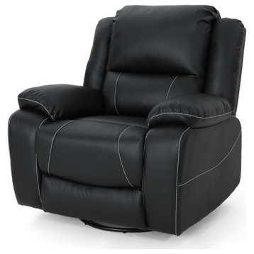 GDF Studio Teresa Classic Tufted Leather Swivel Recliner, Black/Black