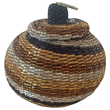 Manggis Handwoven Art Glass Basket, Metallic Swirl