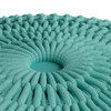 Pemberly Row Traditional Boho Round Fabric Knitted Pouf in Aqua Blue