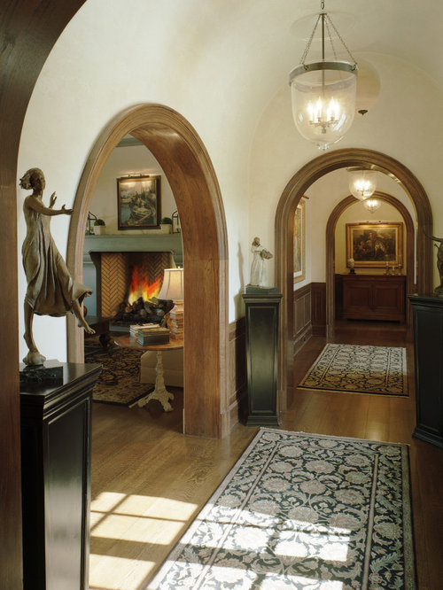 Example of a tuscan hallway design in Other with white walls and 