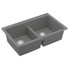 Karran 32" Undermount Double Equal Bowl Quartz Kitchen Sink, Grey