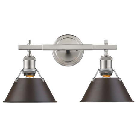 Golden Orwell 2-LT Bath Vanity Light 3306-BA2 PW-RBZ, Pewter