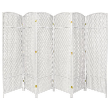 6' Tall Diamond Weave Fiber Room Divider, White, 6 Panel