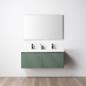 Floating Bath Vanity, Wall Mounted Vanity, Green, 48" W/ Double Sinks