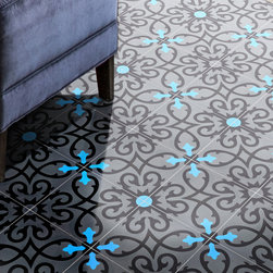 Moroccan Mosaic & Tile House - 8"x8" Agadir Handmade Cement Tile, Gray/Blue/Black, Set of 12 - Wall And Floor Tile