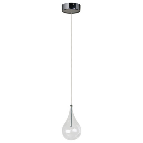 Larmes, Single Pendant, Polished Chrome, Clear