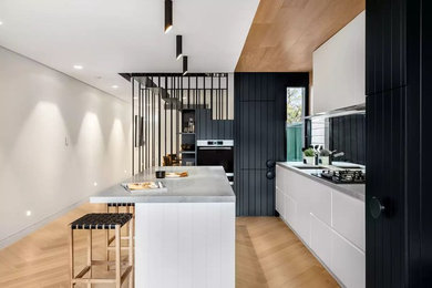 This is an example of a medium sized modern kitchen in Sydney.